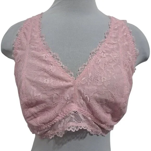 Savage X Fenty Floral Lace Bralette Racerback Pink/ Black Bra 1X NWT - Picture 5 of 17